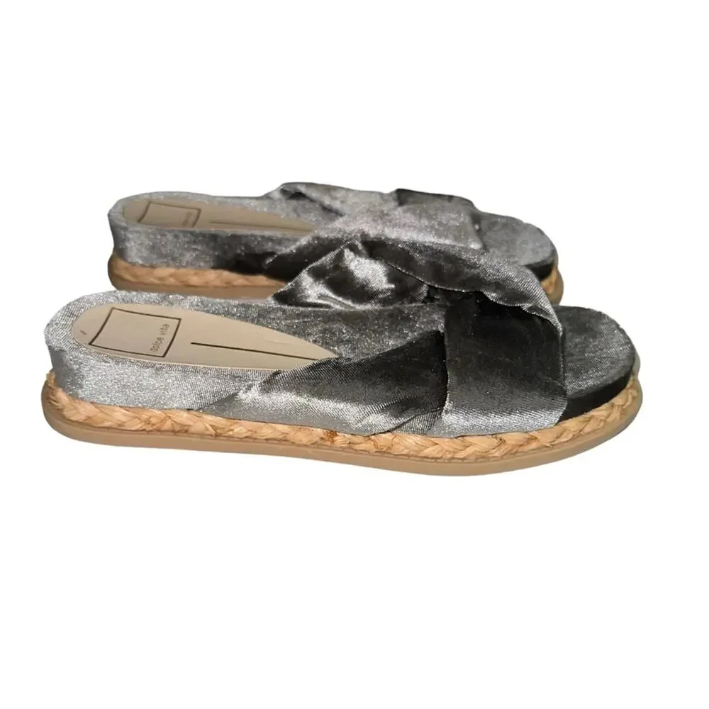 NEW Dolce Vita Giza Knotted Gray Velvet 1.5 Inch Platform Sandal 7.5